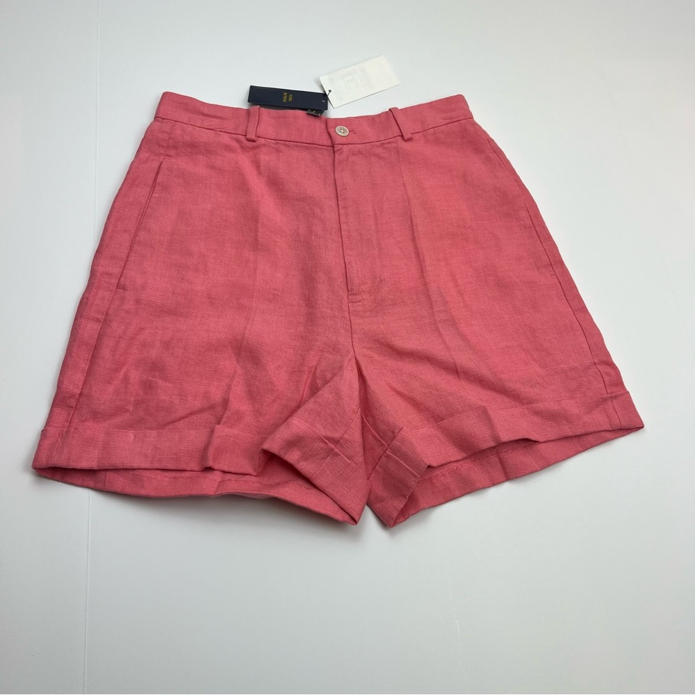 Polo Ralph Lauren Coral Pink 100% Linen Bermuda Shorts Women Size 2 Coastal NEW